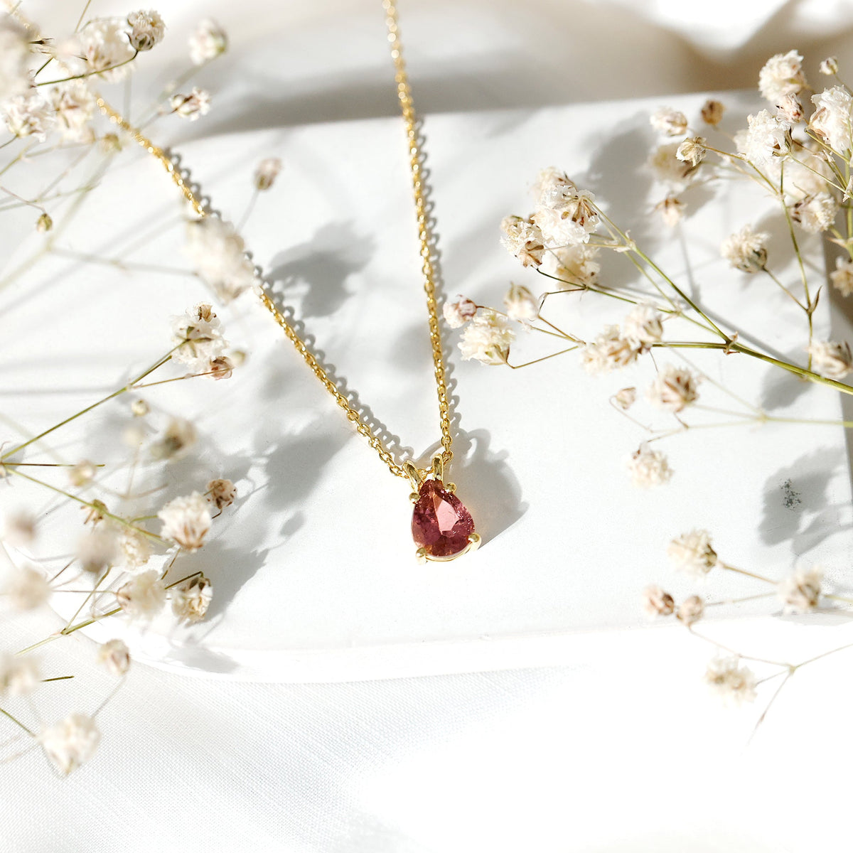 Genuine 1.6 Carat Pink Tourmaline Teardrop Necklace with Chain