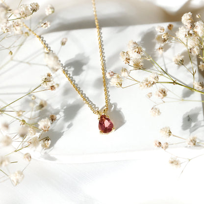 Genuine 1.6 Carat Pink Tourmaline Teardrop Necklace with Chain