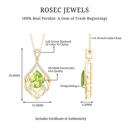 Designer 2.2 Carat Peridot Necklace with Lab Diamond
