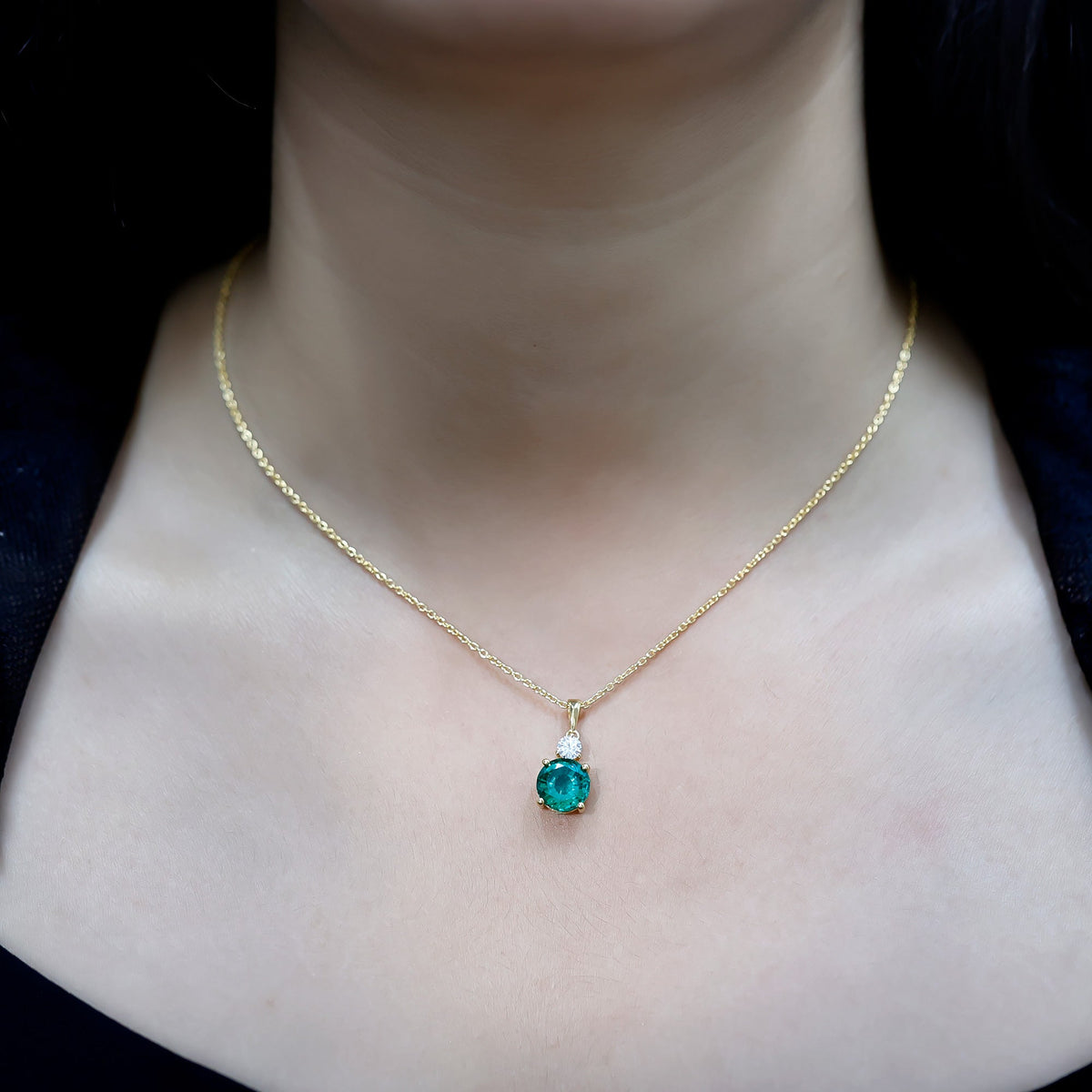 Certified 2.75 Carat Lab Created Emerald Solitaire Necklace with Silver Chain