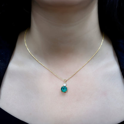 Certified 2.75 Carat Lab Created Emerald Solitaire Necklace with Silver Chain
