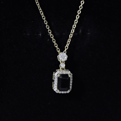 Vintage Style 1 Carat Emerald Cut Black Spinel Statement Necklace with Diamond Halo