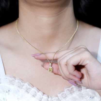 Vintage Inspired 1 Carat Lab Created Yellow Sapphire Necklace with Diamond Halo
