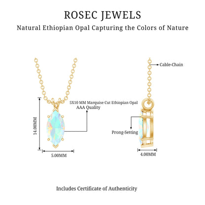 Yellow Gold Plated 1 Carat Marquise Ethiopian Opal Pendant Necklace with Chain