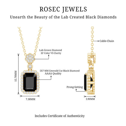 Vintage Style 1.25 Carat Emerald Cut Lab Created Black and White Diamond Necklace