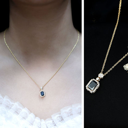 Vintage Style 1.25 Carat Emerald Cut Lab Created Black and White Diamond Necklace