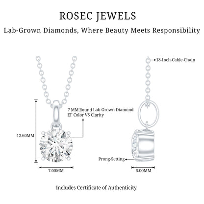 Lab Grown 1.2 Carat Single Diamond Necklace For Women