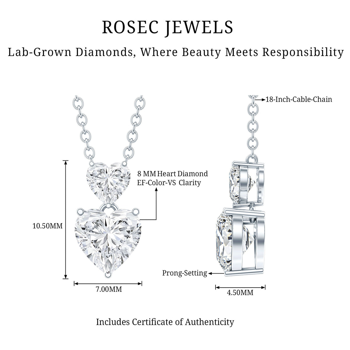 Certified Lab Grown Diamond Double Heart Promise Necklace