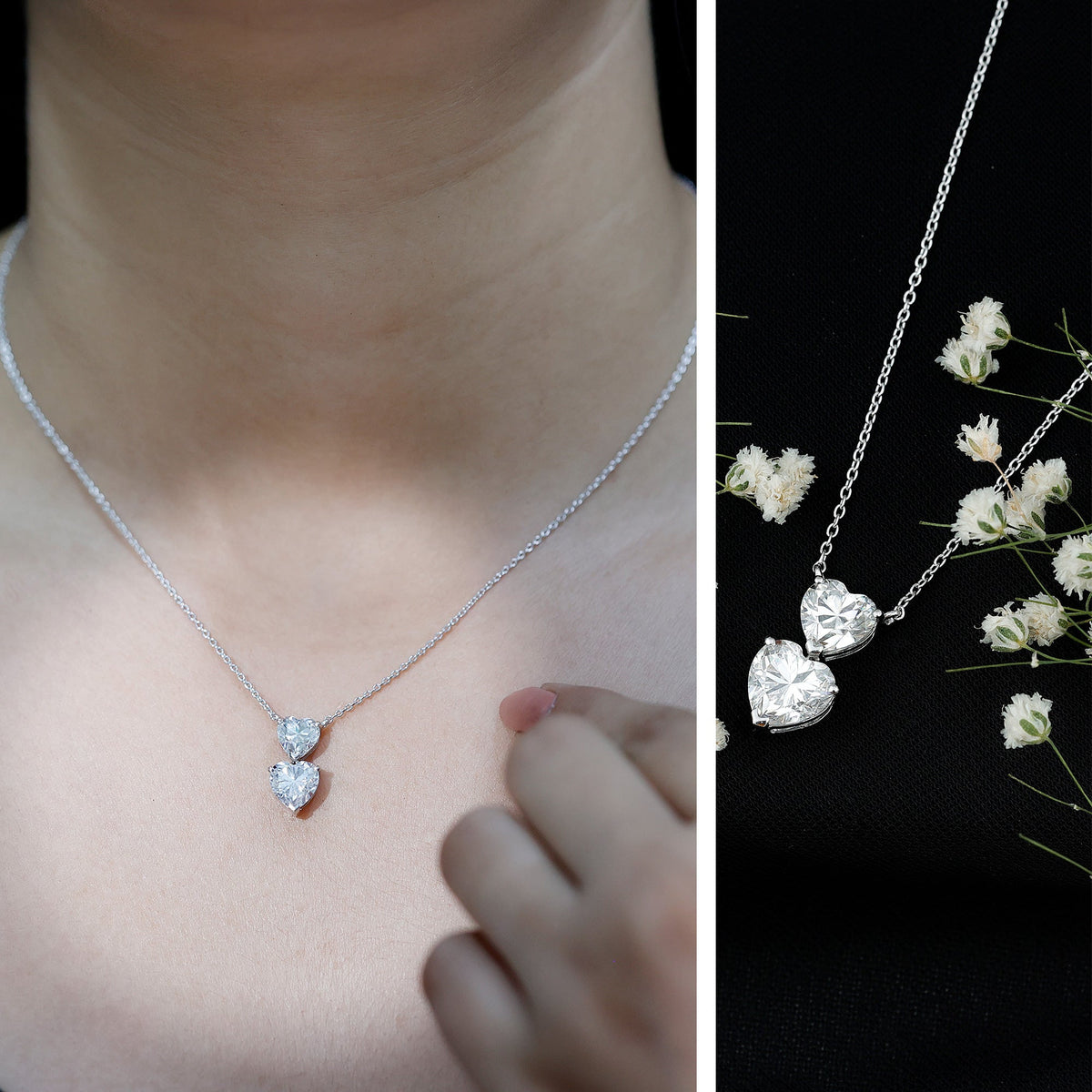 Certified Lab Grown Diamond Double Heart Promise Necklace