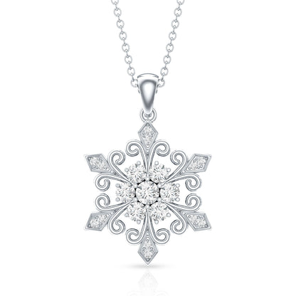 Lab Grown Diamond Christmas Snowflake Pendant Necklace