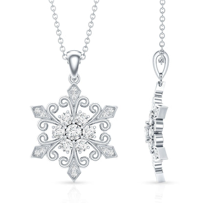 Lab Grown Diamond Christmas Snowflake Pendant Necklace