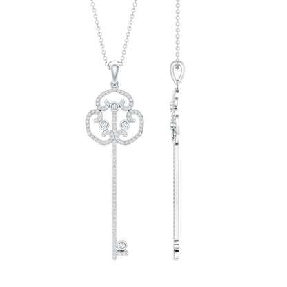 Certified Lab Created Diamond Vintage Style Key Necklace