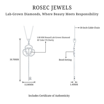 Certified Lab Created Diamond Vintage Style Key Necklace