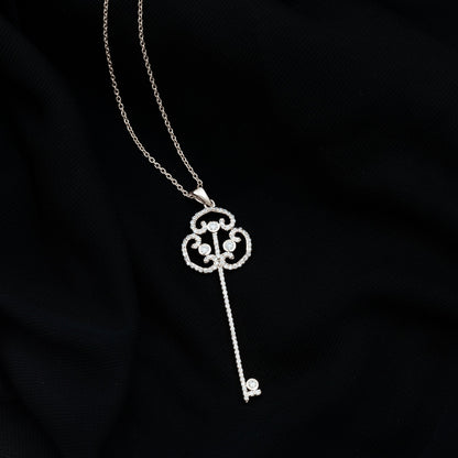 Certified Lab Created Diamond Vintage Style Key Necklace
