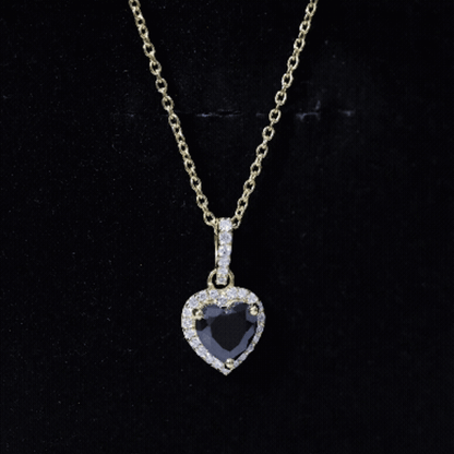 Certified 1.45 Carat Black Onyx Heart Necklace with Lab Diamond Halo