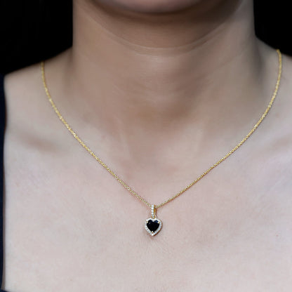 Certified 1.45 Carat Black Onyx Heart Necklace with Lab Diamond Halo