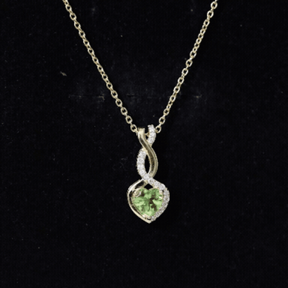 Natural Peridot Heart and Infinity Necklace With Diamond