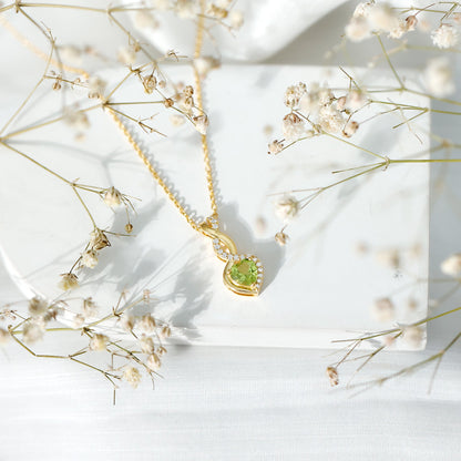 Natural Peridot Heart and Infinity Necklace With Diamond