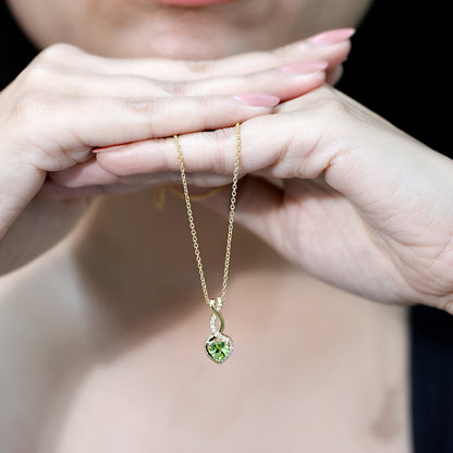Natural Peridot Heart and Infinity Necklace With Diamond