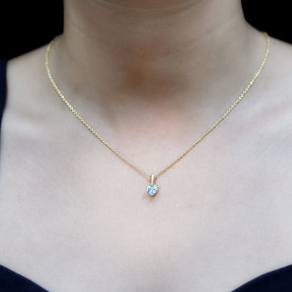 0.9 Carat Swiss Blue Topaz Solitaire and Diamond Heart Necklace with Chain