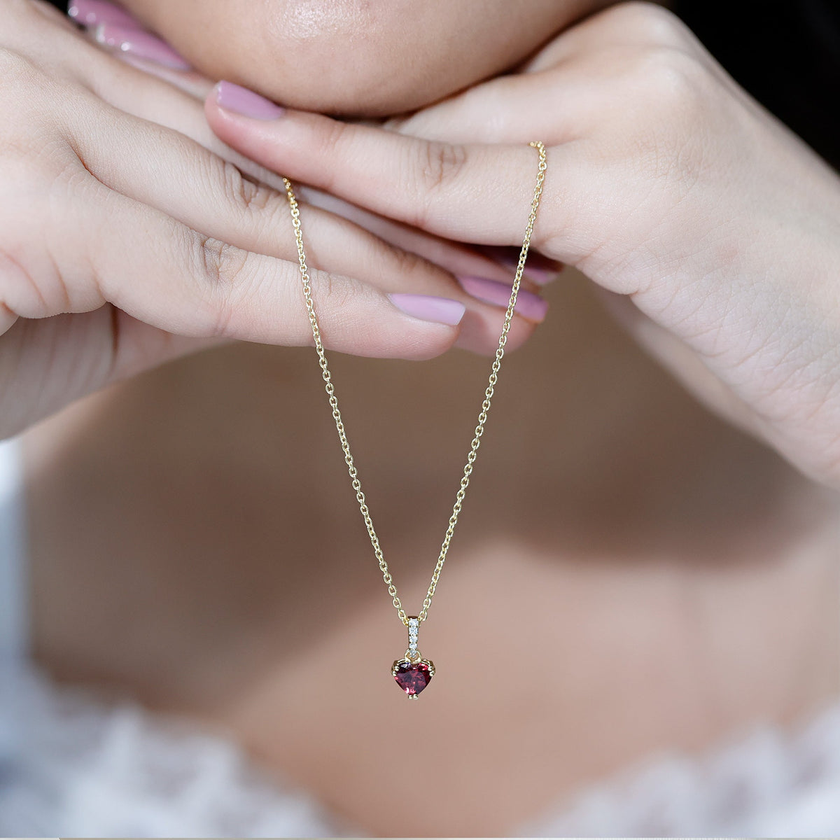 Rhodolite Garnet Heart Necklace with Diamond Accent Bail
