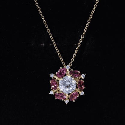 Certified 2 Carat Moissanite Flower Statement Necklace With Pink Tourmaline