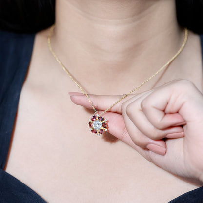 Certified 2 Carat Moissanite Flower Statement Necklace With Pink Tourmaline