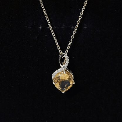 Cushion Cut 2.2 Carat Citrine Infinity Necklace with Silver Chain