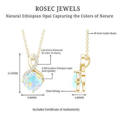 Cushion Cut 1.87 Carat Ethiopian Opal Infinity Necklace with Silver Chain