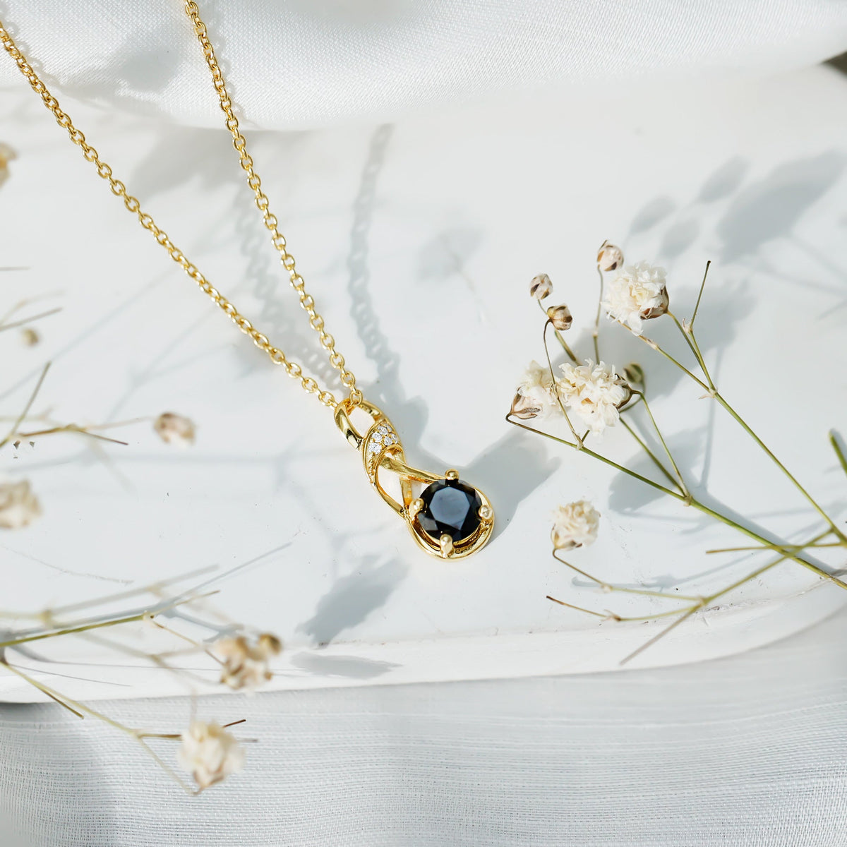 1 Carat Black and White Diamond Infinity Necklace with Silver Chain