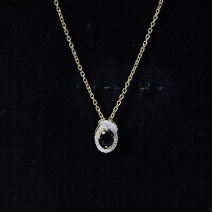 Natural Oval Shape Black Onyx Necklace with Lab Diamond