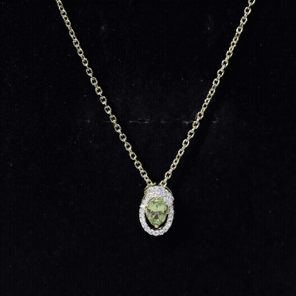 Certified Oval Peridot Pendant Necklace with Lab Diamond
