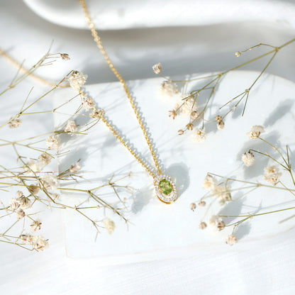 Certified Oval Peridot Pendant Necklace with Lab Diamond