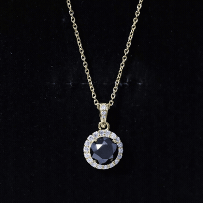 Natural 2.3 Carat Round Shaped Black and White Diamond Halo Necklace with Chain