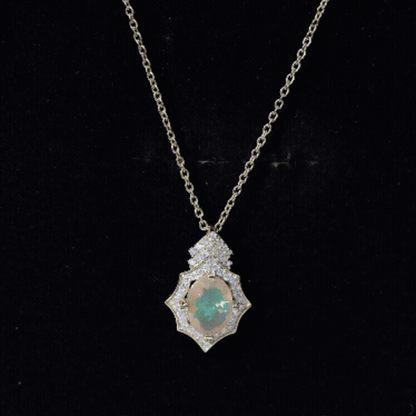 Natural 2 Carat Ethiopian Opal Vintage Necklace with Diamond