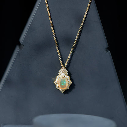Natural 2 Carat Ethiopian Opal Vintage Necklace with Diamond