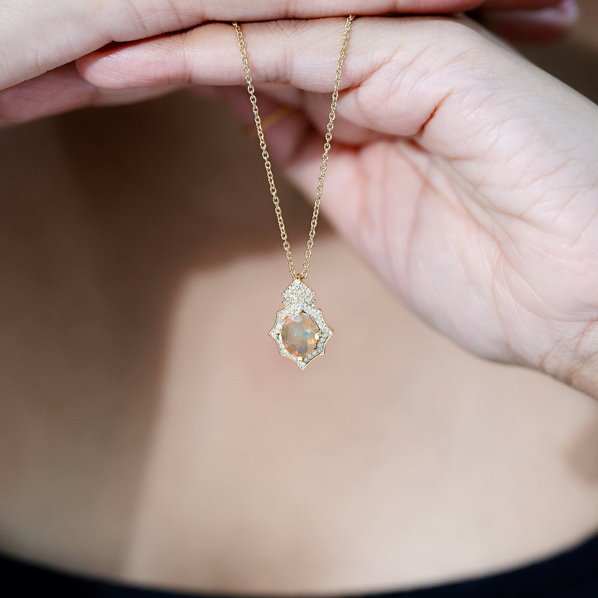 Natural 2 Carat Ethiopian Opal Vintage Necklace with Diamond