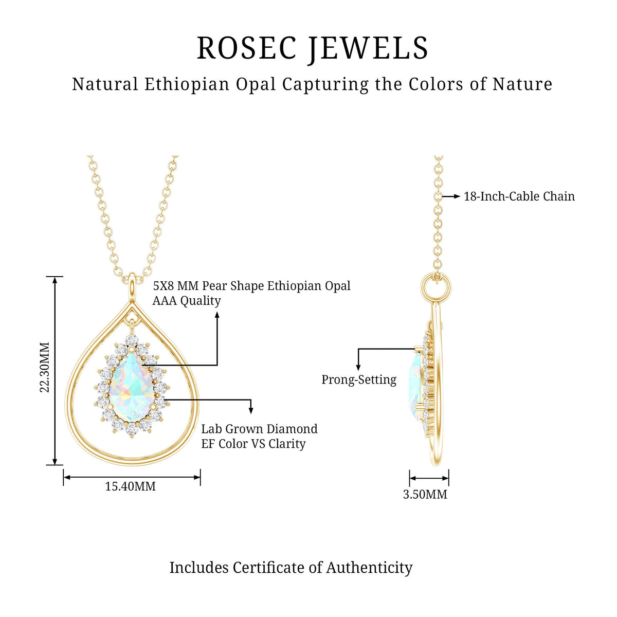 Natural 0.6 Carat Ethiopian Opal Teardrop Pendant Necklace with Lab Diamond Halo