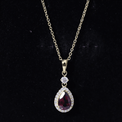 Certified 1.5 Carat Rhodolite Teardrop Necklace with Diamond Halo
