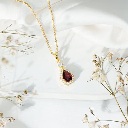 Certified 1.5 Carat Rhodolite Teardrop Necklace with Diamond Halo