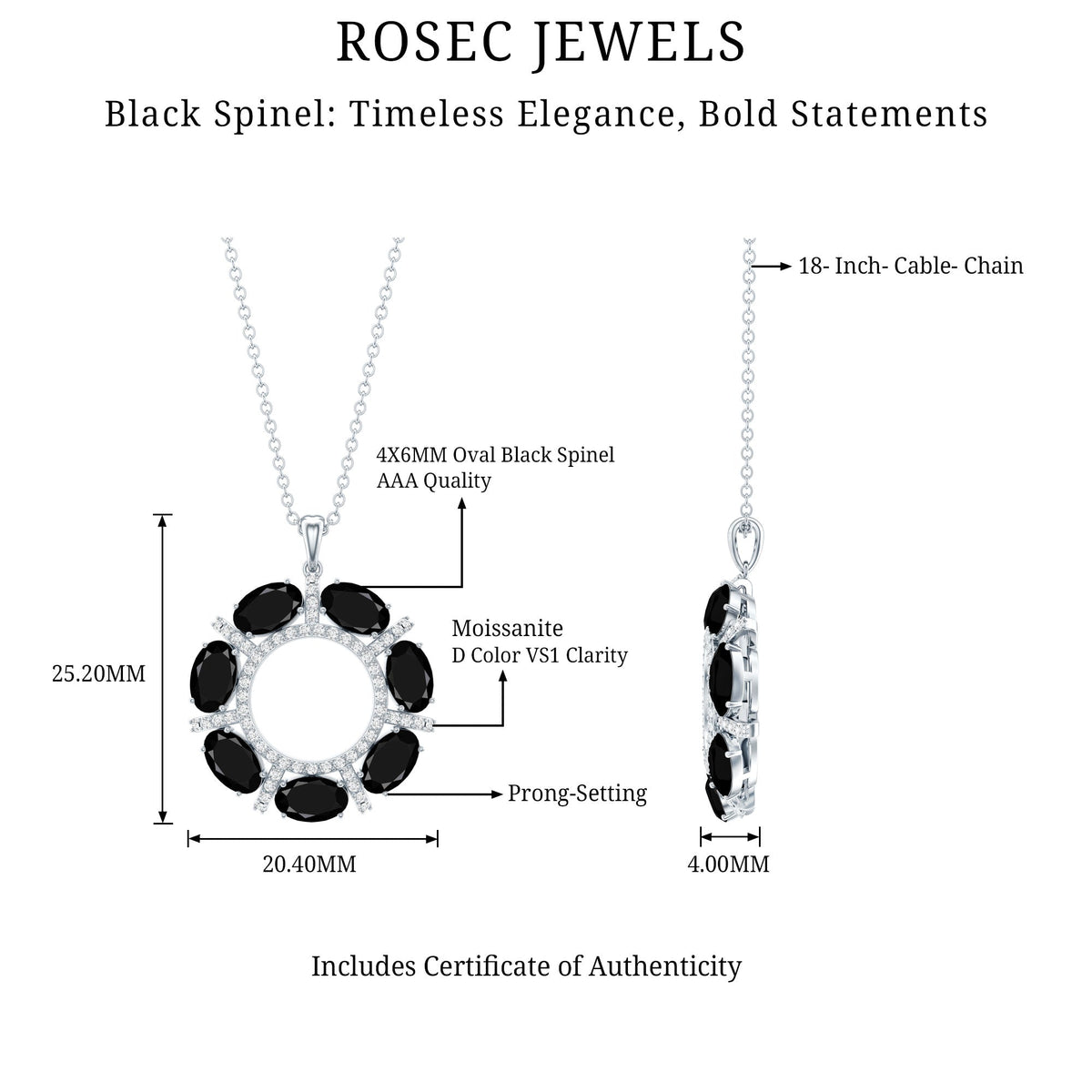 Oval Cut Black Spinel Eternity Pendant with Moissanite