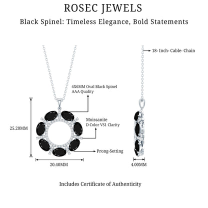 Oval Cut Black Spinel Eternity Pendant with Moissanite