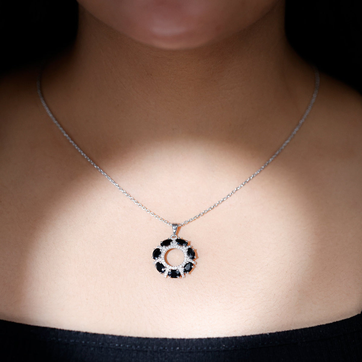 Oval Cut Black Spinel Eternity Pendant with Moissanite