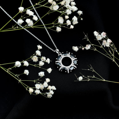 Oval Cut Black Spinel Eternity Pendant with Moissanite