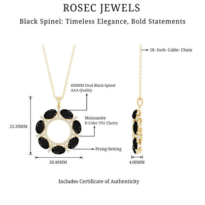Oval Cut Black Spinel Eternity Pendant with Moissanite