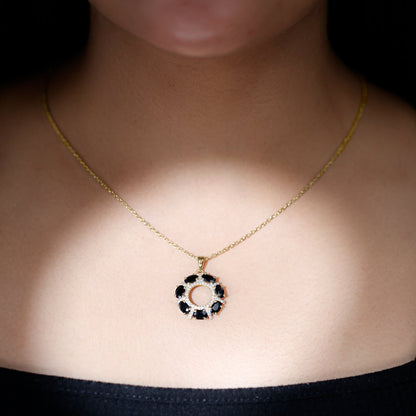 Oval Cut Black Spinel Eternity Pendant with Moissanite