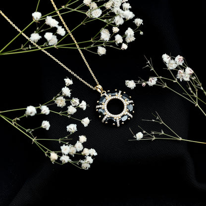 Oval Cut Black Spinel Eternity Pendant with Moissanite