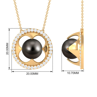 8 Carat Solitaire Tahitian Pearl and Diamond Flower Necklace