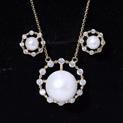 Genuine Freshwater Pearl Halo Necklace and Earrings Set with Certificate