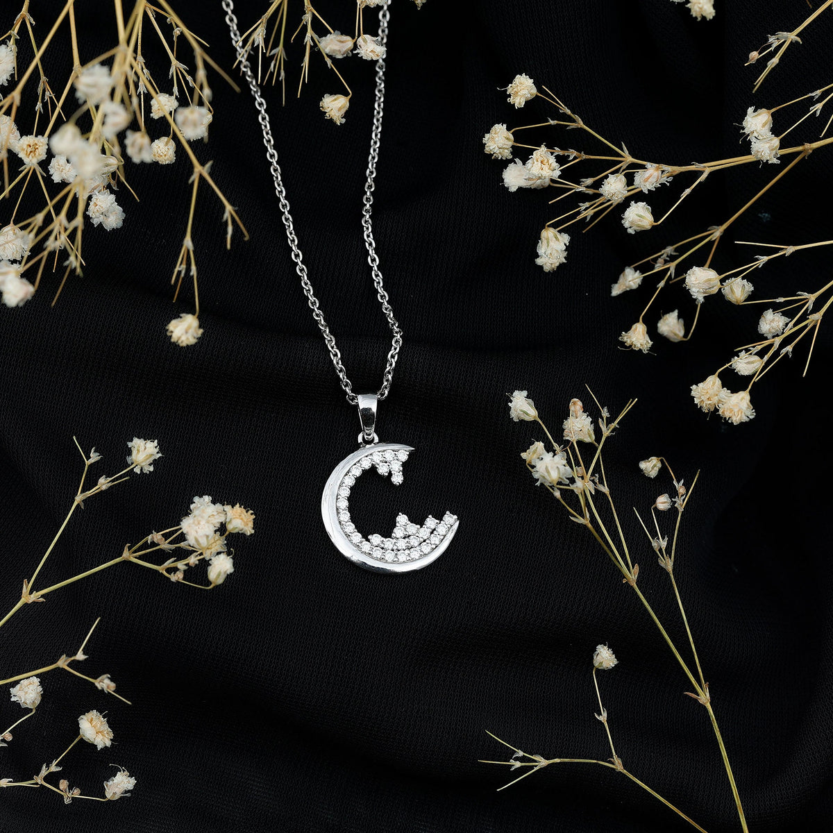 C Initial Necklace with Moissanite Cluster